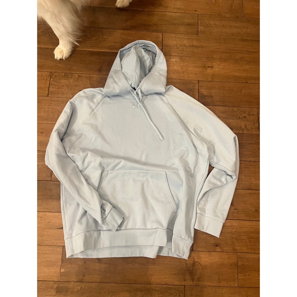 Under Armour Mens Rival Fleece Hoodie Light Blue 2XL 1379757 AVY Loose Fit NWT - Picture 2 of 5